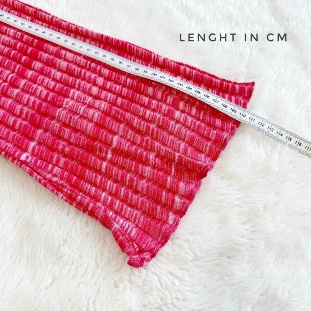 NWT Zara Woman Red Ribbed Stretch Pull On Flare Pants MEDIUM Boho Festival Retro - Picture 6 of 8